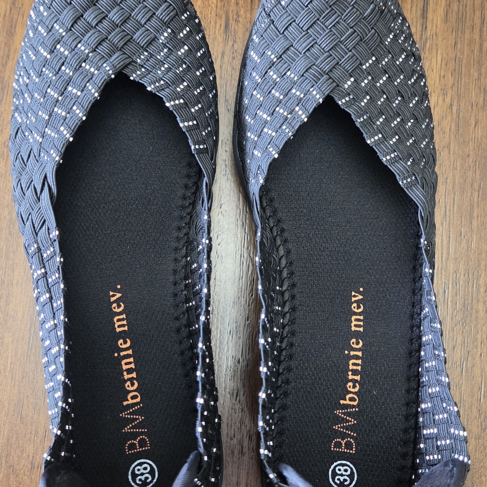 Bernie Mev. Women's Woven Ballet Flats in Black with Silver Accent - Size EU 38